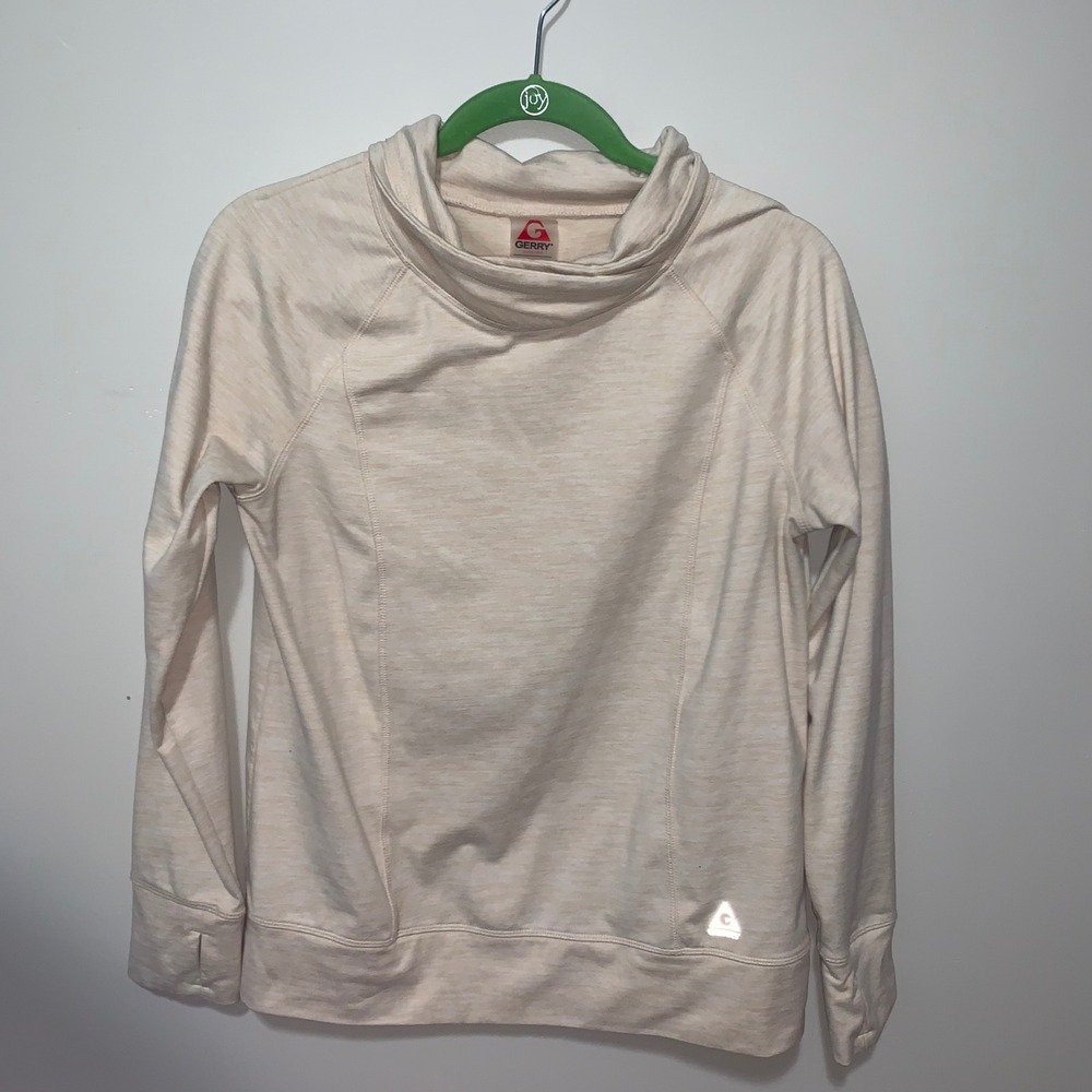 Gerry Womens Cowl Neck Pullover Heathered Cream Long Sleeve Thumbholes Size M